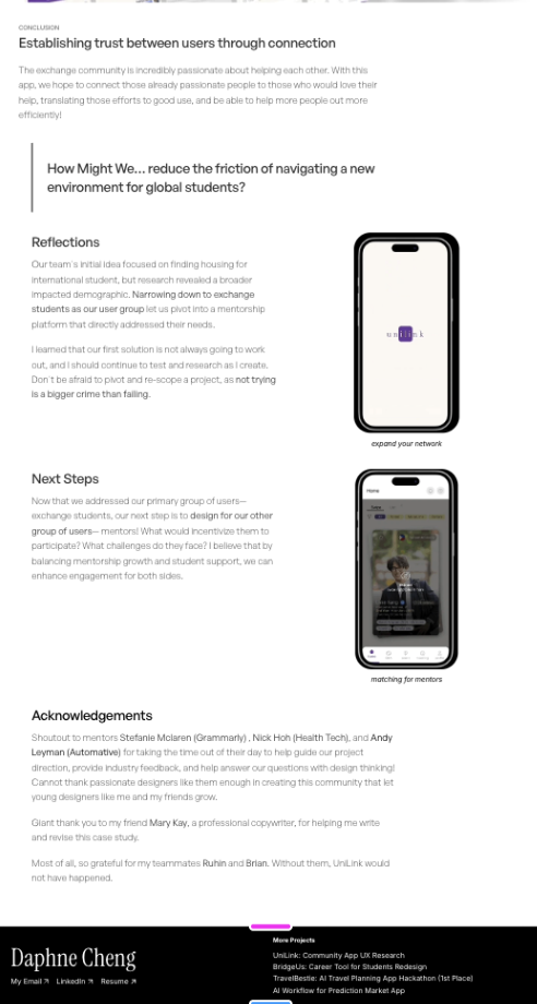 Conclusion with reflections, next steps, acknowledgements, and project footer