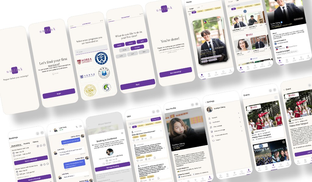 UniLink product collage of key screens